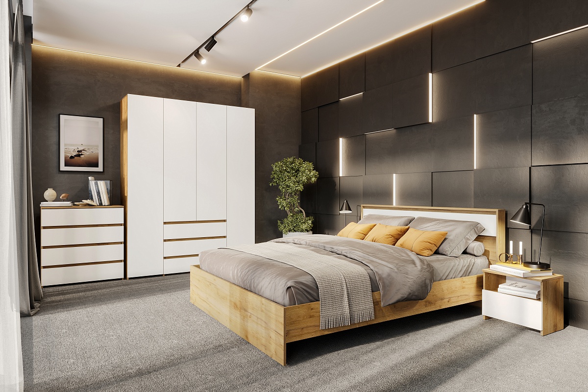 Шкаф NN Мебель (МС Некст К) Дуб Золотой/Белый, комбинированный четырехстворчатый - фото3