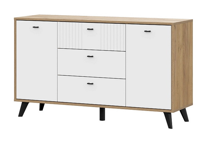 Комод SV-МЕБЕЛЬ (МС Милан К) Дуб Золотой/Белый матовый, 3 ящ. 2 ств. - фото