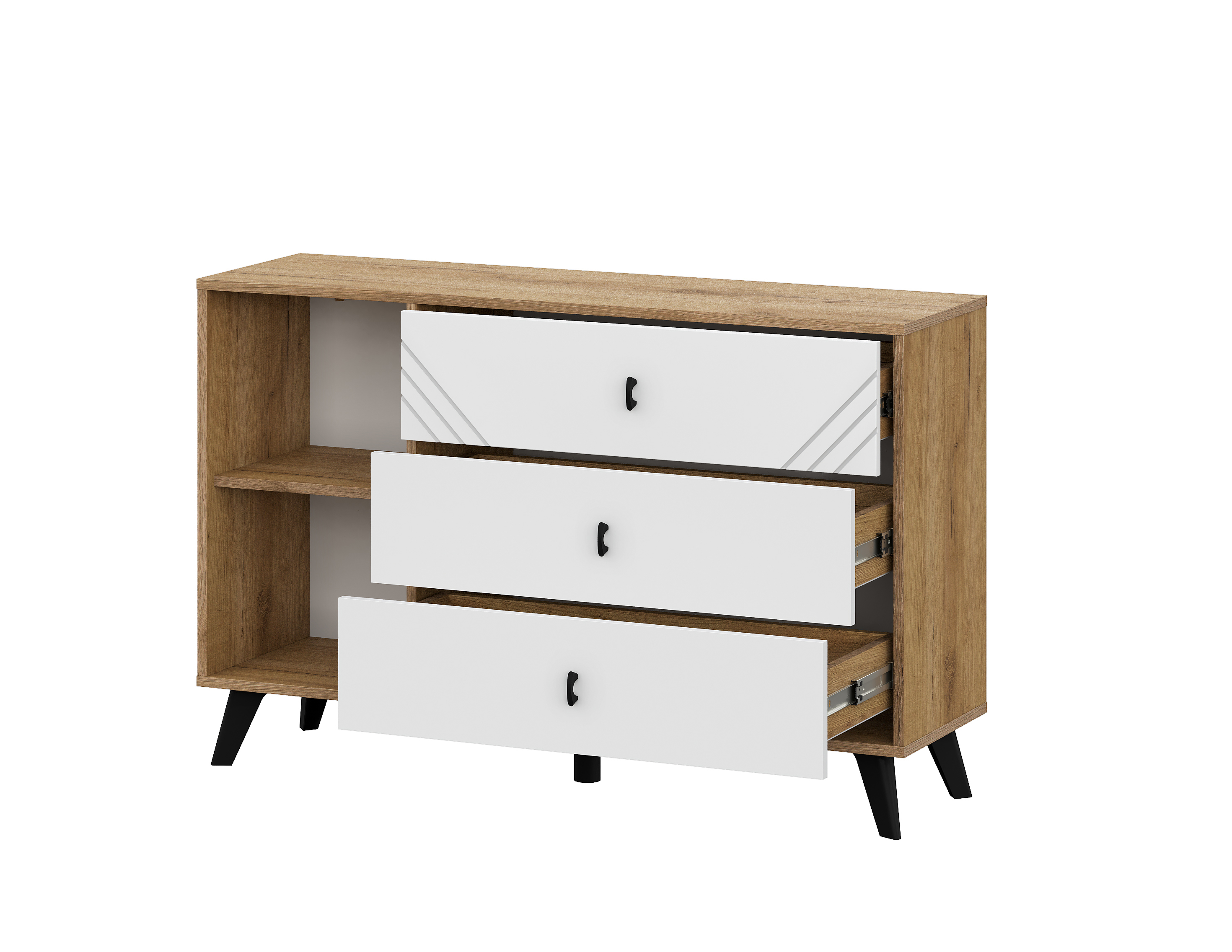 Комод NN Мебель (МС Байкал К) Дуб Золотой/Белый матовый, 3 ящика (со створкой) (SAFE) - фото3