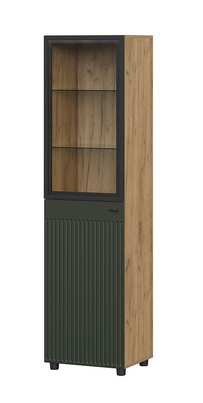 Пенал SV-МЕБЕЛЬ (МС Милан К) Дуб Золотой/Черный/Олива Софт, со стеклом - фото