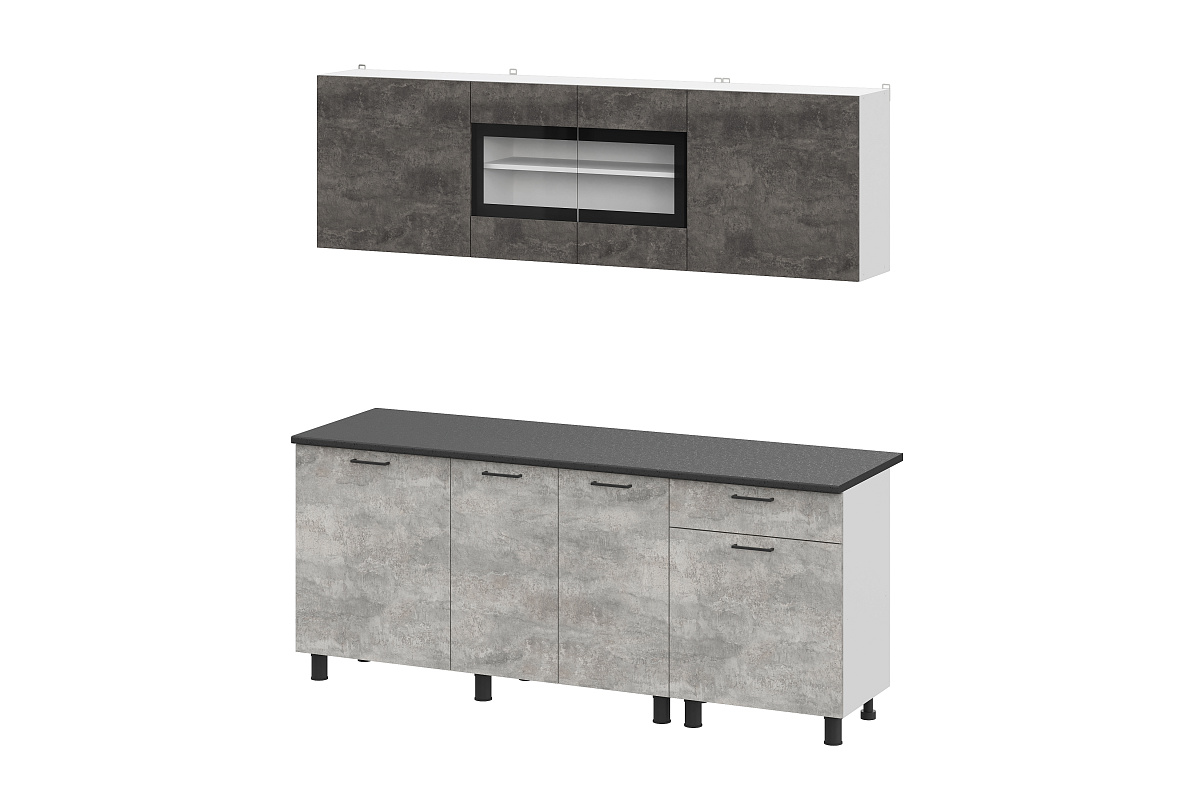 Кухонный гарнитур NN Мебель "КГ-9" (2,0 м) Белый/Цемент темный/Цемент светлый/Черный - фото3