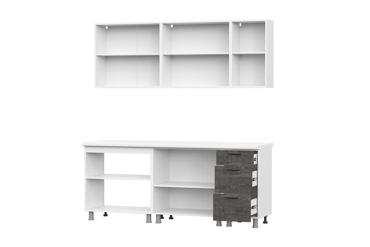 Кухонный гарнитур SV-МЕБЕЛЬ "Модус" без столешницы (2,0 м) Белый/Цемент светлый/Камень т. - фото4