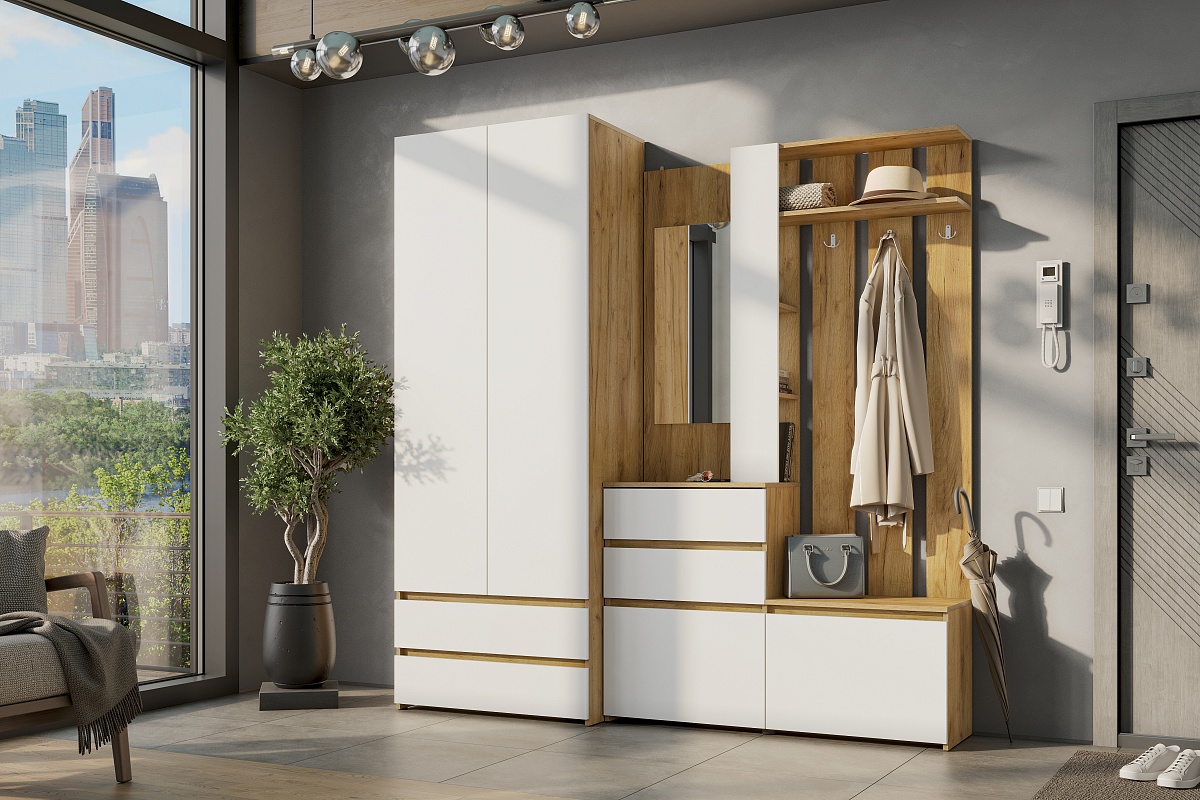 Вешалка NN Мебель (МС Некст К) Дуб Золотой/Белый, с зеркалом - фото3