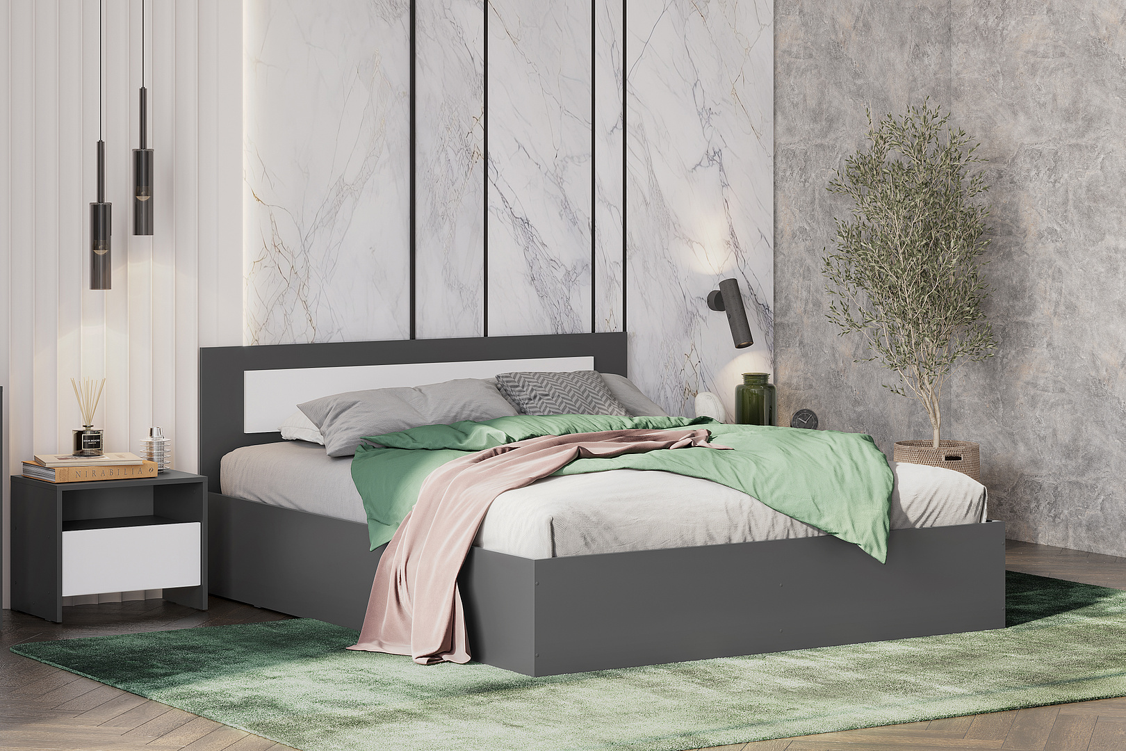 Тумба прикроватная NN Мебель (МС Дольче К) Графит/Белый - фото3