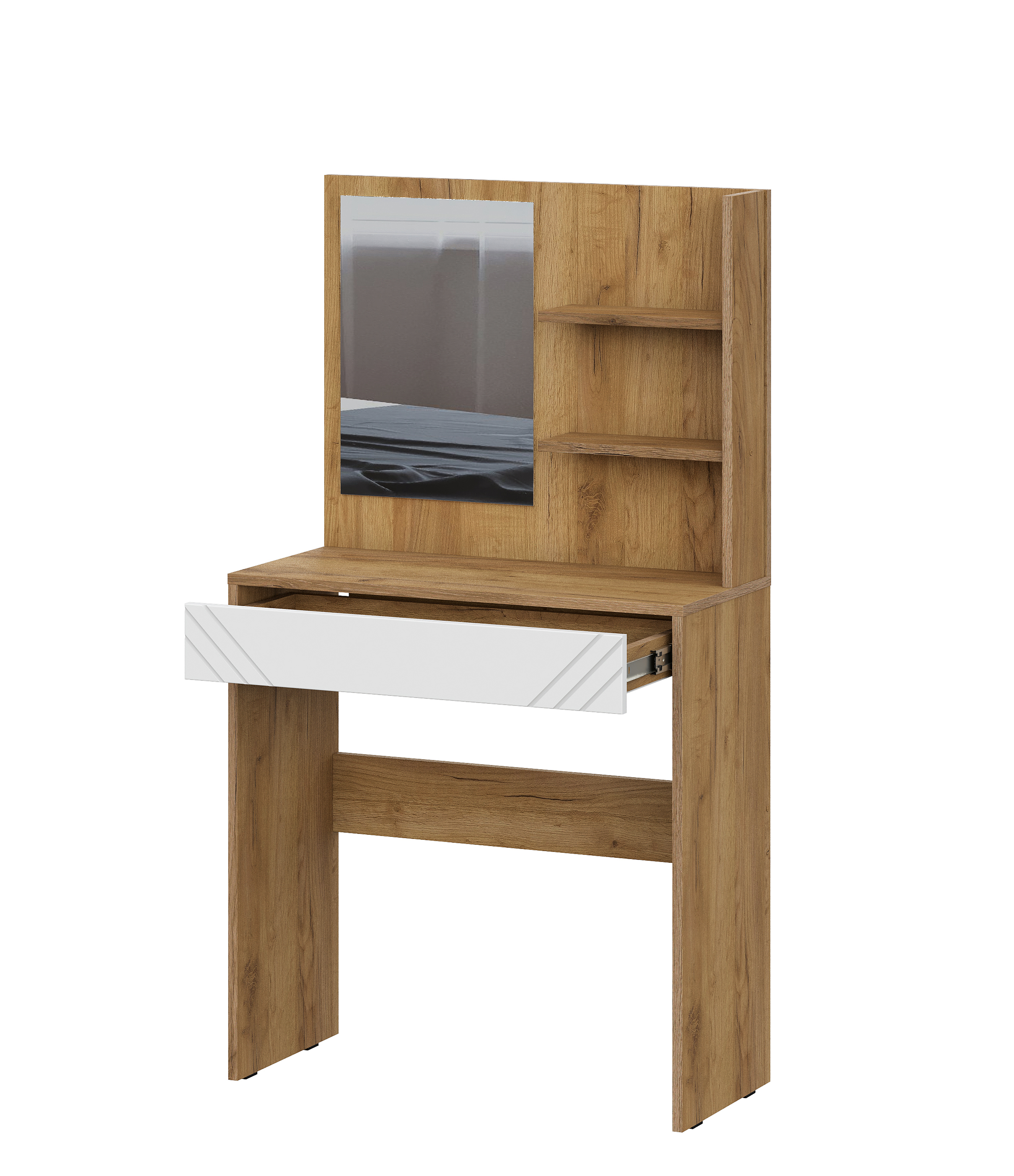 Стол туалетный NN Мебель (МС Байкал К) Дуб Золотой/Белый матовый (с зеркалом) - фото2