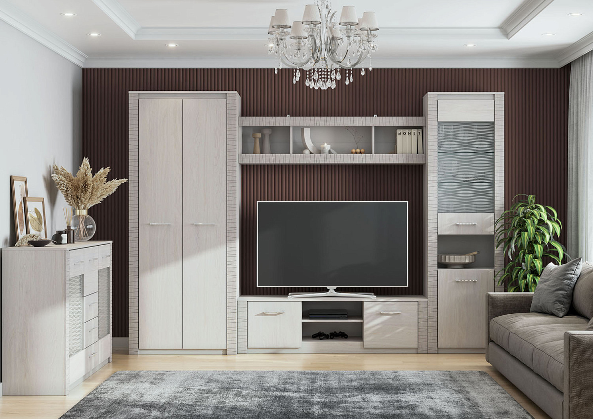 Пенал SV-МЕБЕЛЬ (МС Гамма 20 К) Серия №4 Ясень анкор  светлый / Сандал светлый, со стеклом - фото2