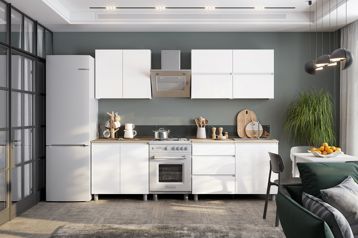 Кухонный гарнитур NN Мебель "Токио" Серия 3 (2,0 м)  Белый текстурный/Дуб Сонома - фото