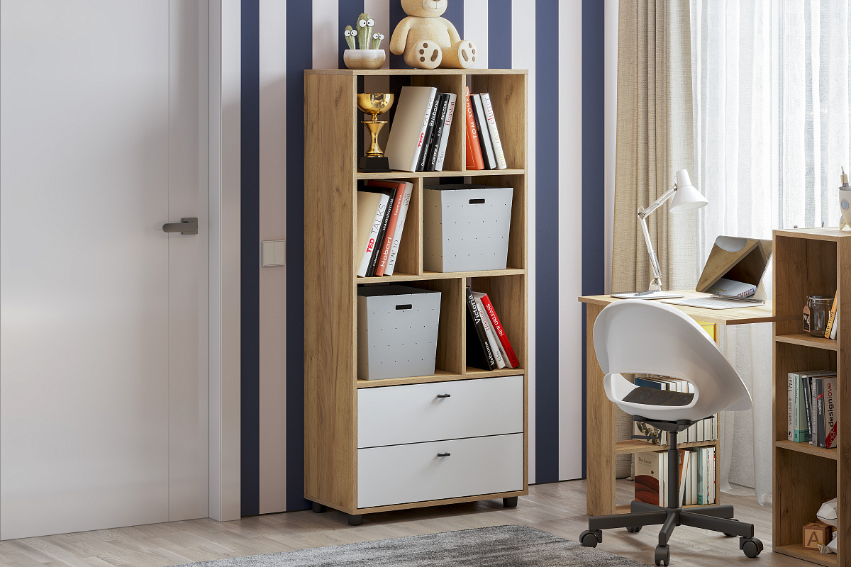 Стеллаж SV-МЕБЕЛЬ (МС Милан К) Дуб Золотой/Белый Матовый - фото4