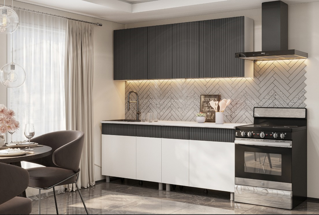 Кухонный гарнитур NN Мебель "София" 2 м Белый/Бланж/Графит матовый/Антарес - фото