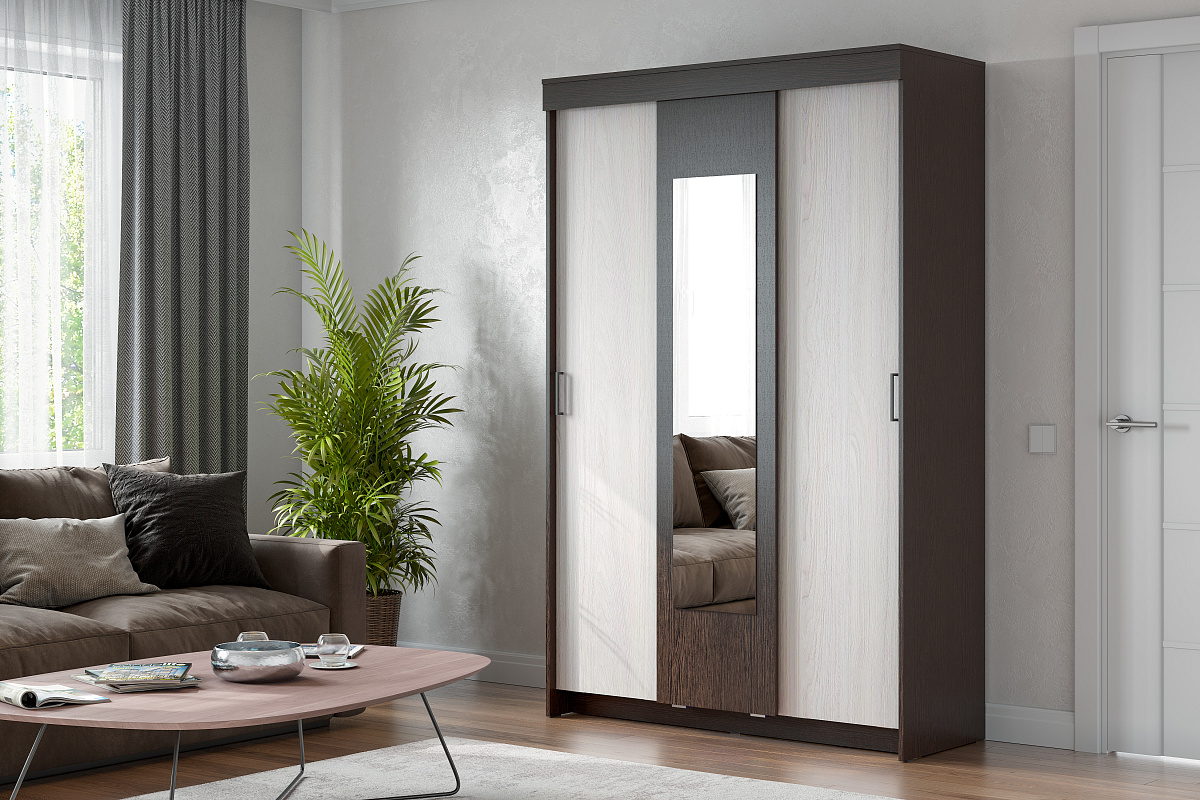 Шкаф-купе NN Мебель ШКП 2 Дуб Венге/Ясень Анкор светлый - фото4