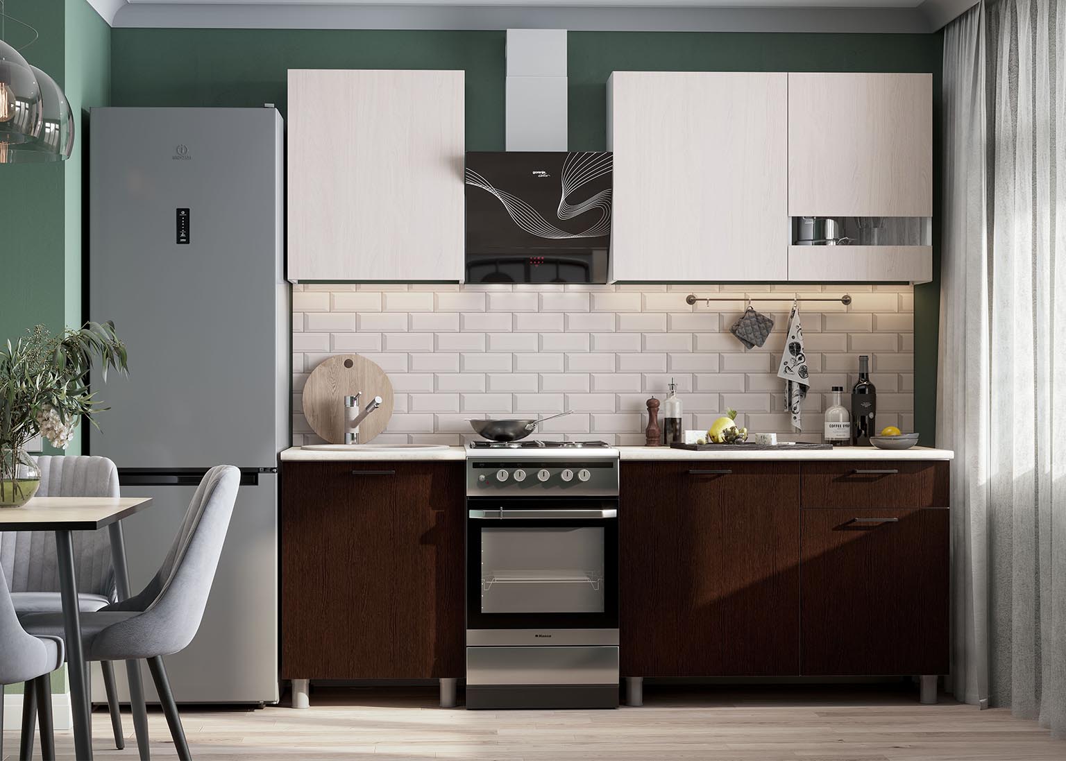 Кухонный гарнитур SV-МЕБЕЛЬ "Розалия" без столешницы (1,7 м) Ясень Анкор светлый/Дуб Венге  - фото