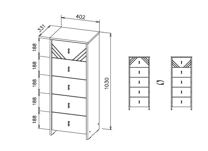 Комод NN Мебель (МС Байкал К) Дуб Золотой/Белый матовый, 5 ящиков - фото2