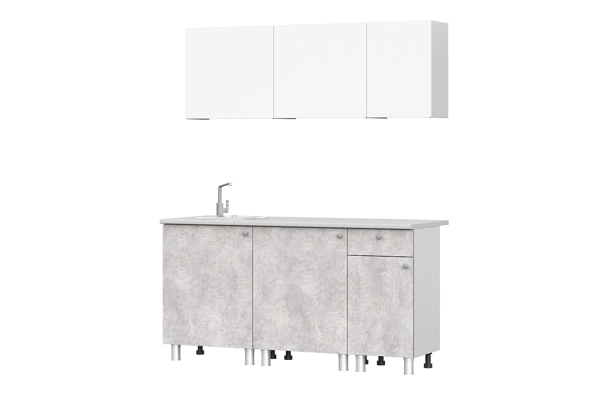 Кухонный гарнитур NN Мебель "КГ-1" (1,6 м) Белый/Белый/Цемент светлый/Антарес - фото2