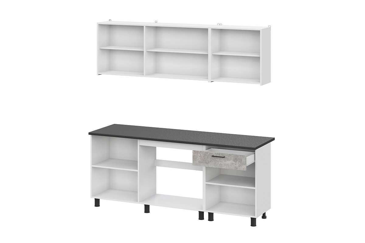 Кухонный гарнитур NN Мебель "КГ-9" (2,0 м) Белый/Цемент темный/Цемент светлый/Черный - фото2