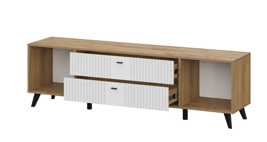 Тумба для ТВ SV-МЕБЕЛЬ (МС Милан К) Дуб Золотой/Белый матовый, с ящиками - фото2