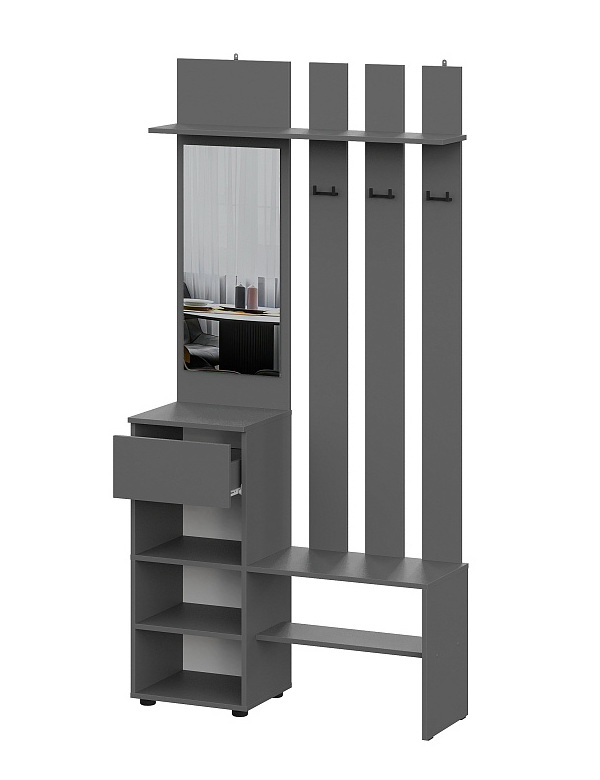 Вешалка NN Мебель (МС Денвер К) Графит серый, с зеркалом - фото2