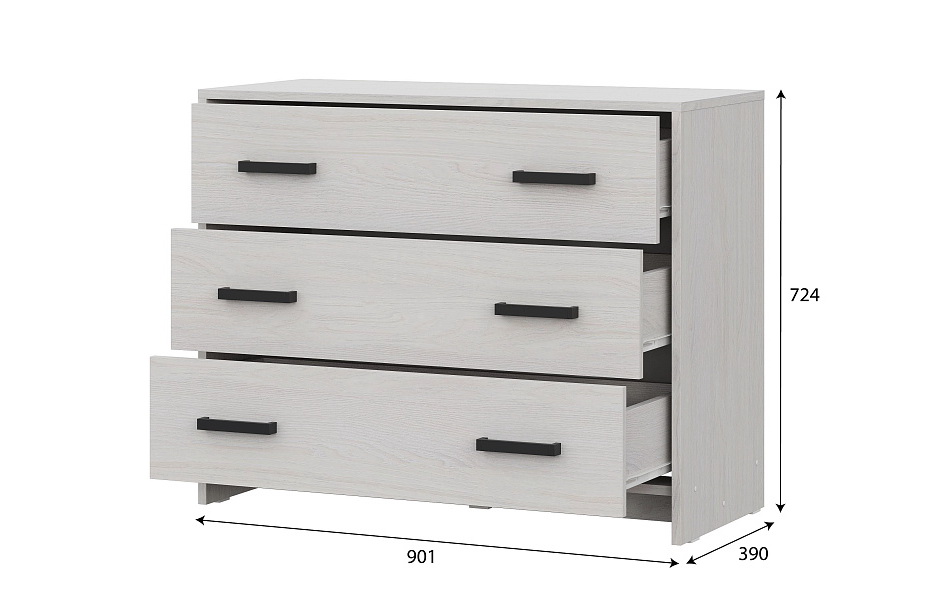 Комод NN Мебель МСП 1 Серия 2 Ясень Анкор светлый, 3 ящ. - фото3