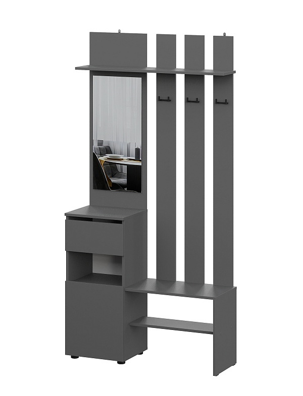 Вешалка NN Мебель (МС Денвер К) Графит серый, с зеркалом - фото