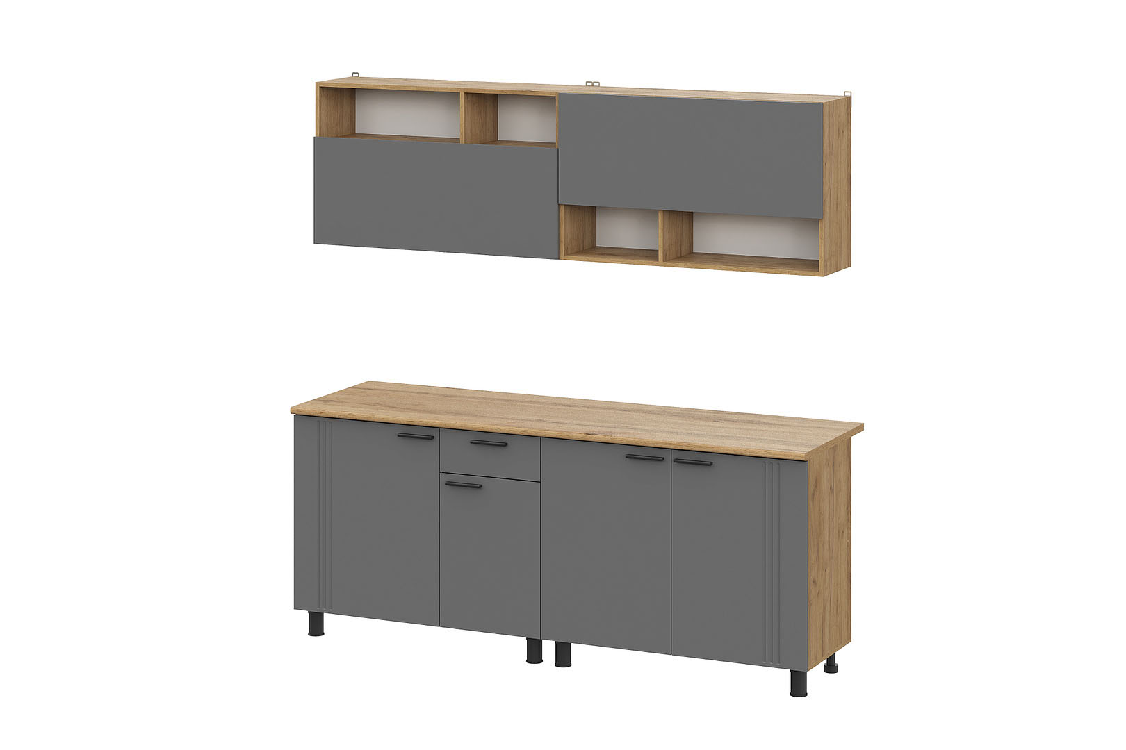 Кухонный гарнитур NN Мебель "Монако K" Серия 2 (2,0 м) Дуб Золотой/Графит/Дуб Вотан - фото2