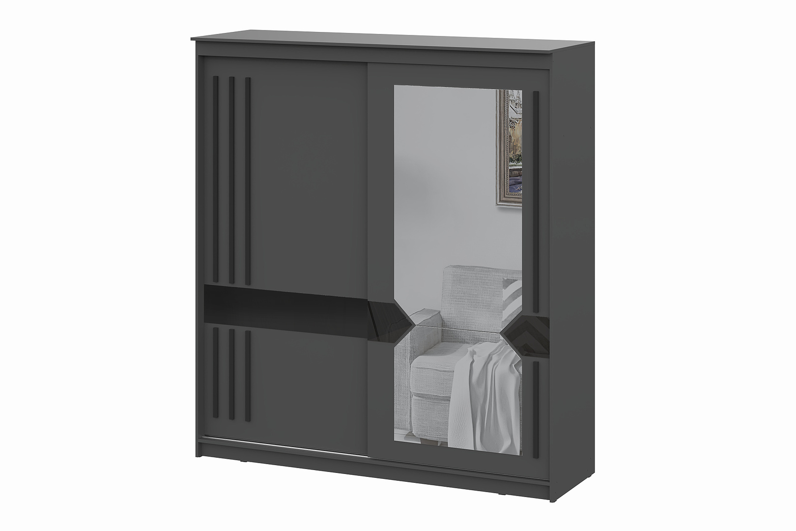 Шкаф-купе NN Мебель К №25 (2,0 м) Блэк ЛАЙТ Графит серый/Лакобель/Черный матовый - фото