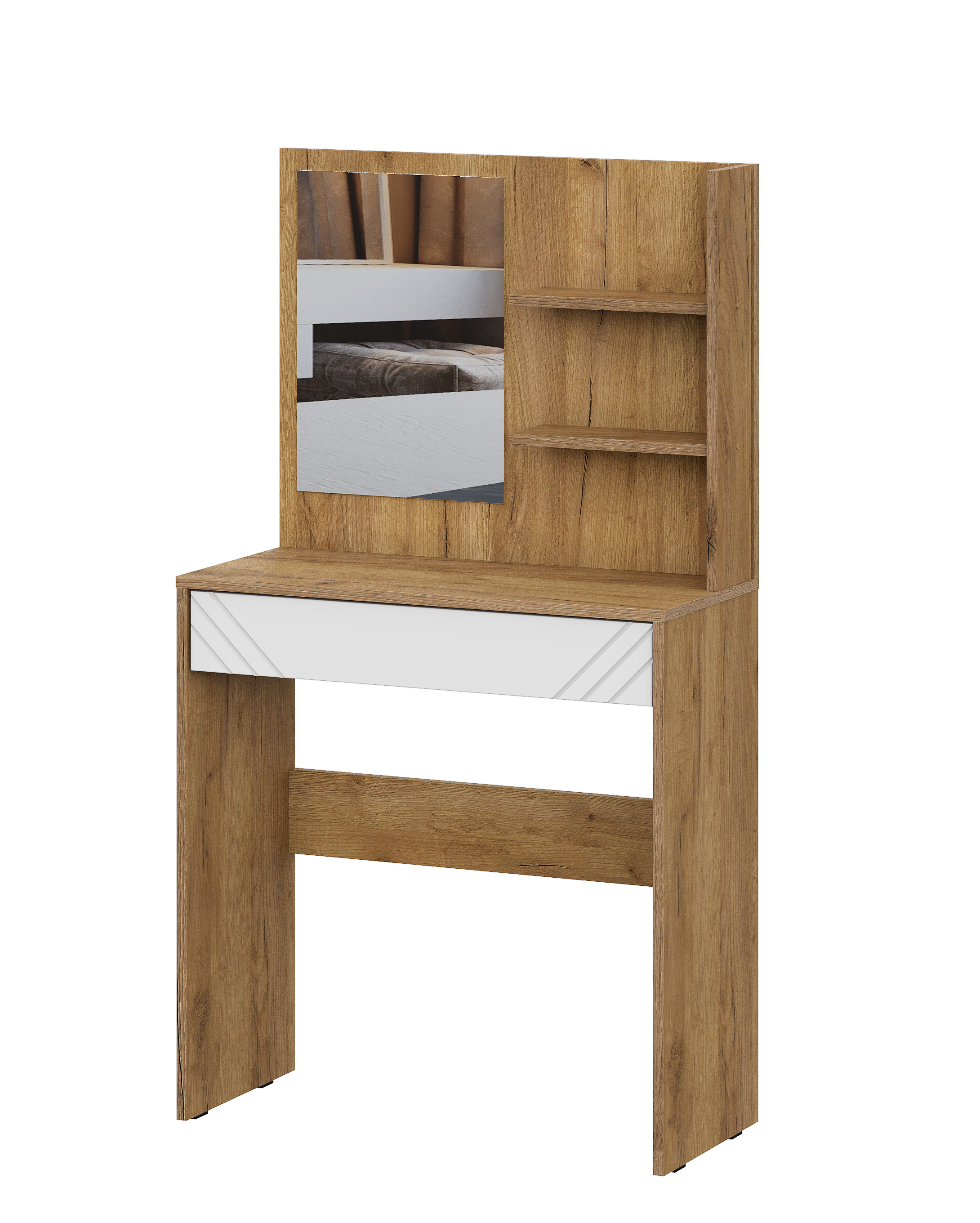 Стол туалетный NN Мебель (МС Байкал К) Дуб Золотой/Белый матовый (с зеркалом) - фото