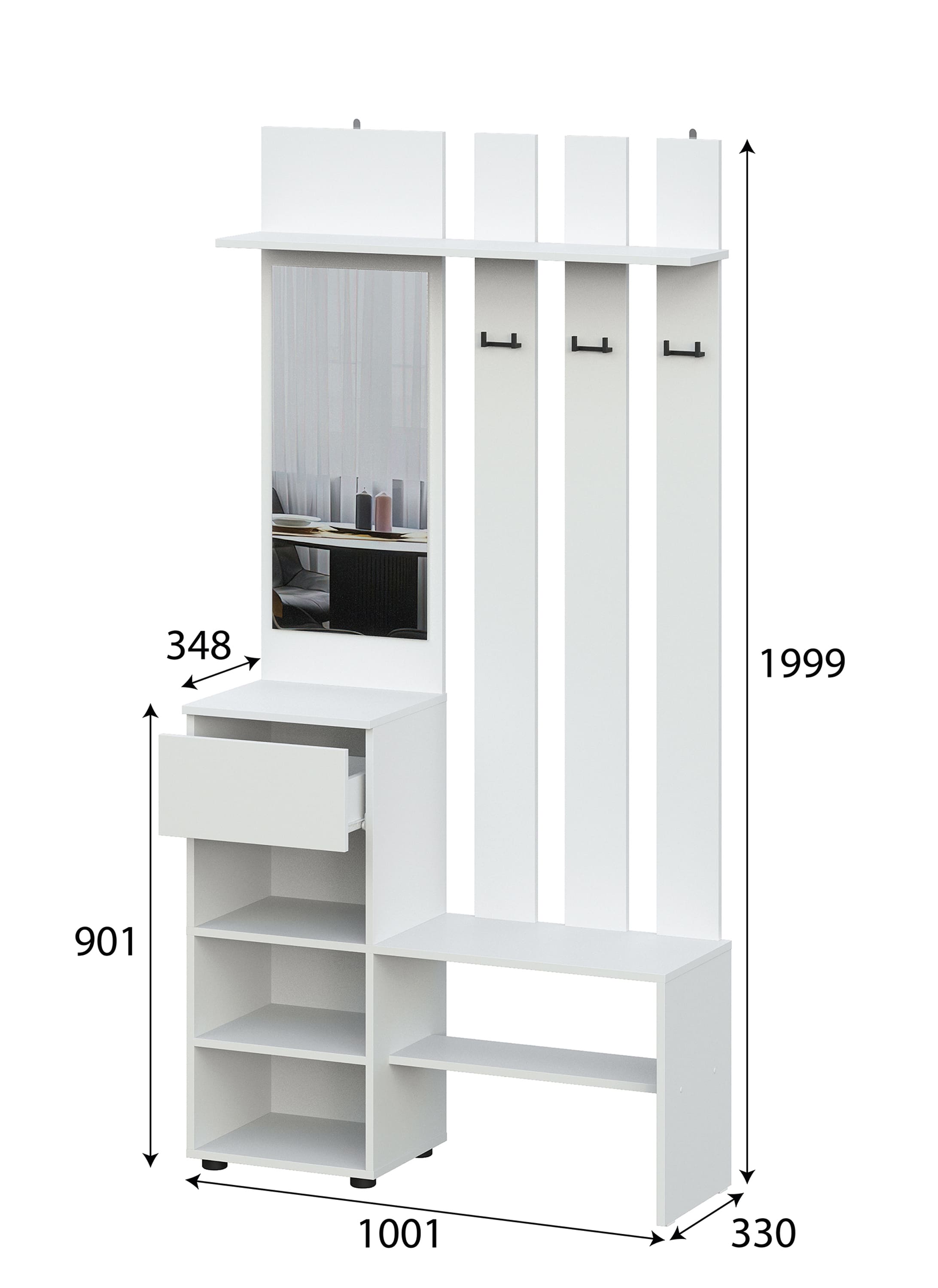 Вешалка NN Мебель (МС Денвер К) Белый, с зеркалом SAFE - фото3