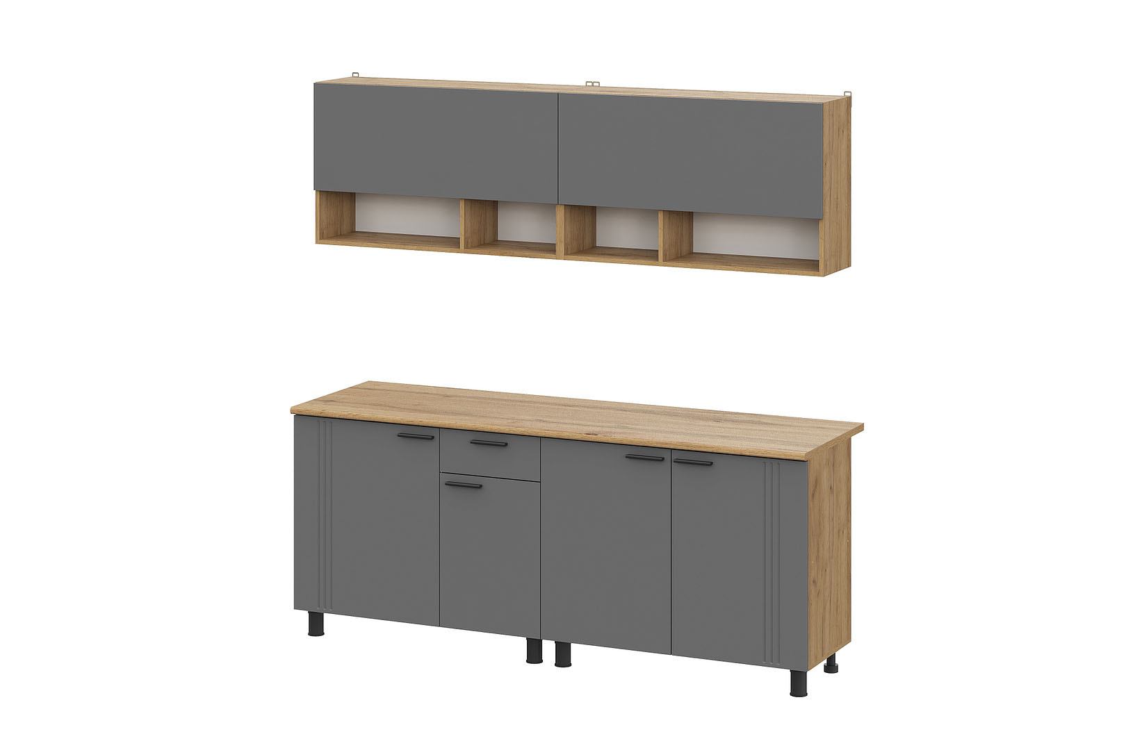 Кухонный гарнитур NN Мебель "Монако K" Серия 2 (2,0 м) Дуб Золотой/Графит/Дуб Вотан - фото3