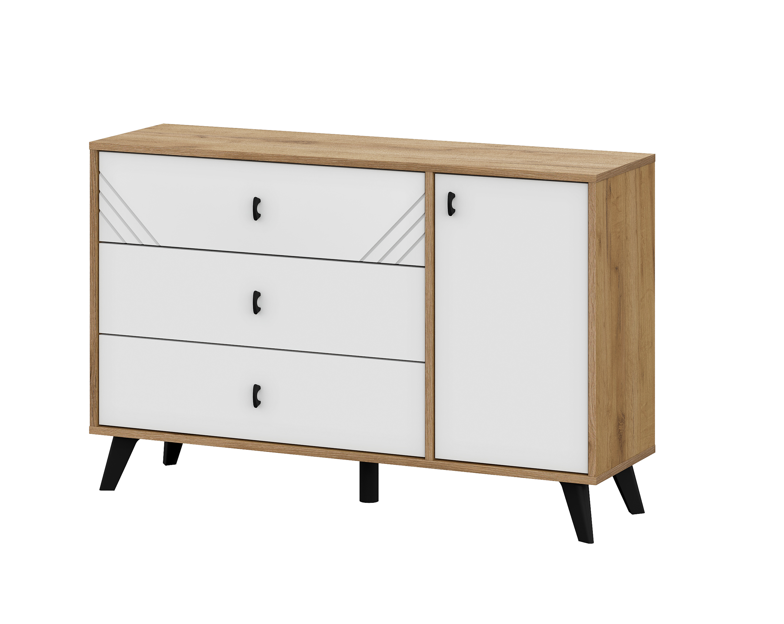 Комод NN Мебель (МС Байкал К) Дуб Золотой/Белый матовый, 3 ящика (со створкой) (SAFE) - фото2