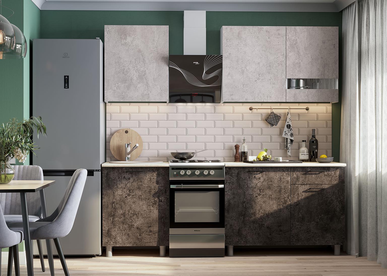 Кухонный гарнитур SV-МЕБЕЛЬ "Розалия" без столешницы (1,7 м) Цемент светлый/Цемент тёмный - фото