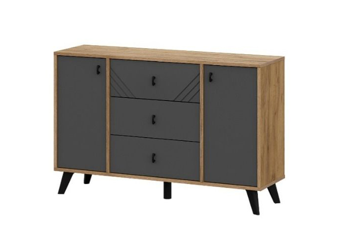 Комод NN Мебель (МС Байкал К) Дуб Золотой/Графит, 3 ящика 2 створки - фото