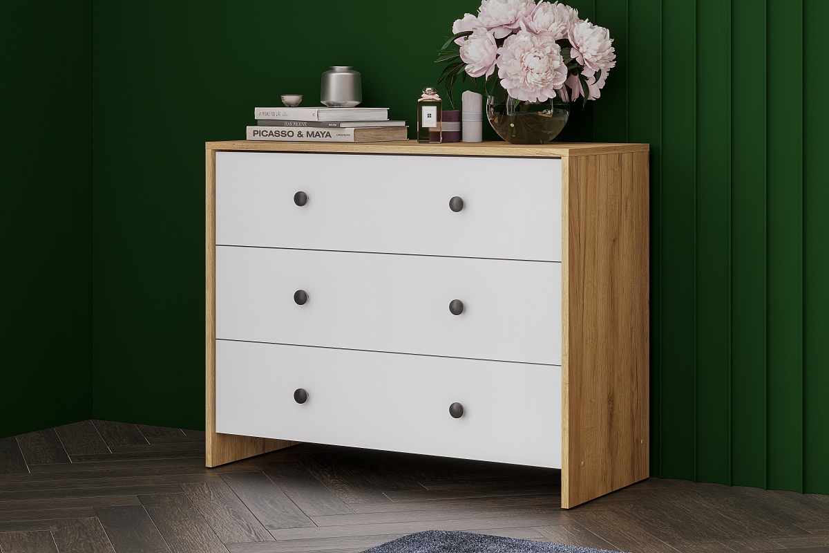 Комод NN Мебель (МС Дольче К) 3 ящика Дуб Золотой/Белый - фото4