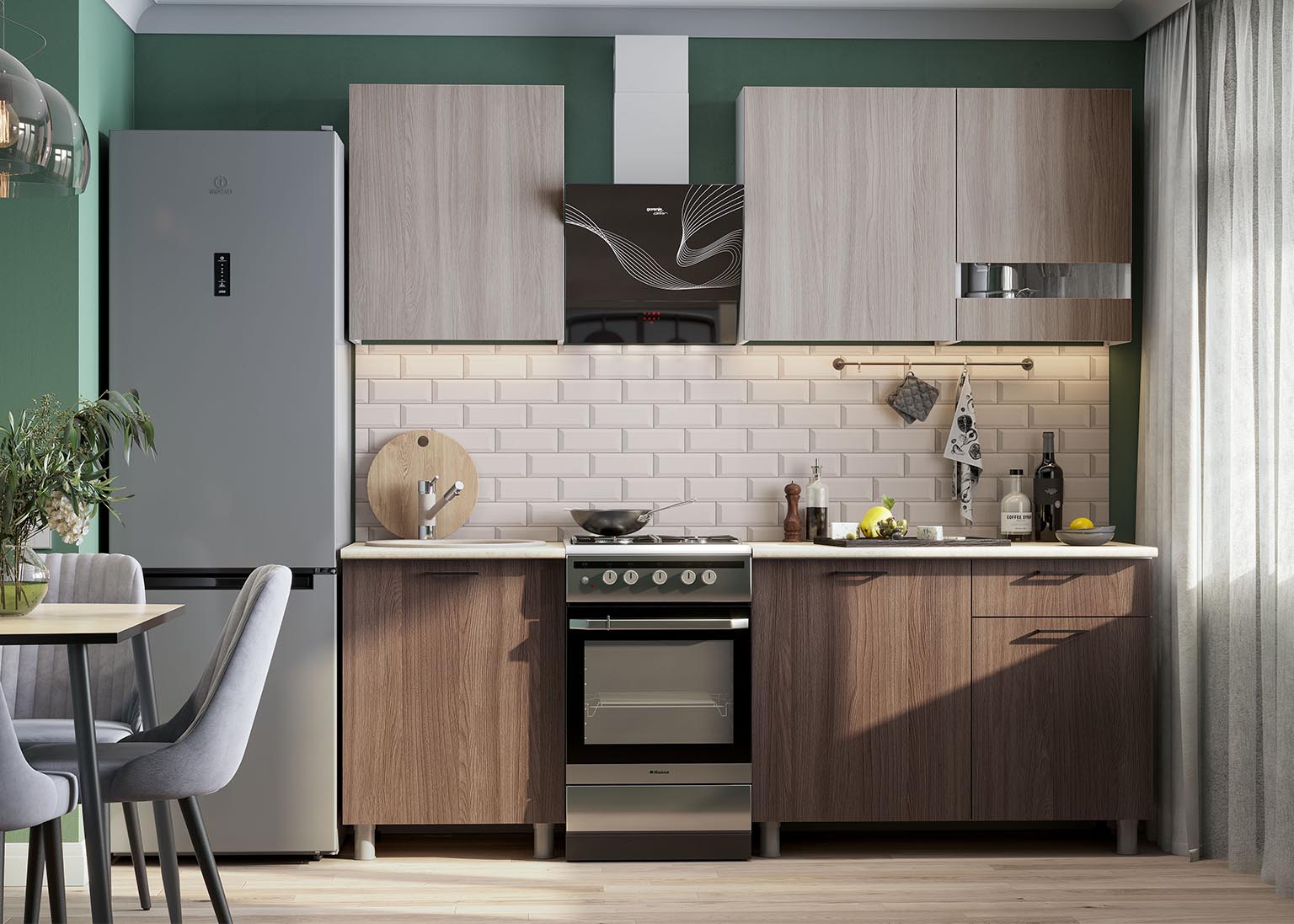 Кухонный гарнитур SV-МЕБЕЛЬ "Розалия" без столешницы (1,7 м) Ясень Шимо светлый/Ясень Шимо тёмный - фото