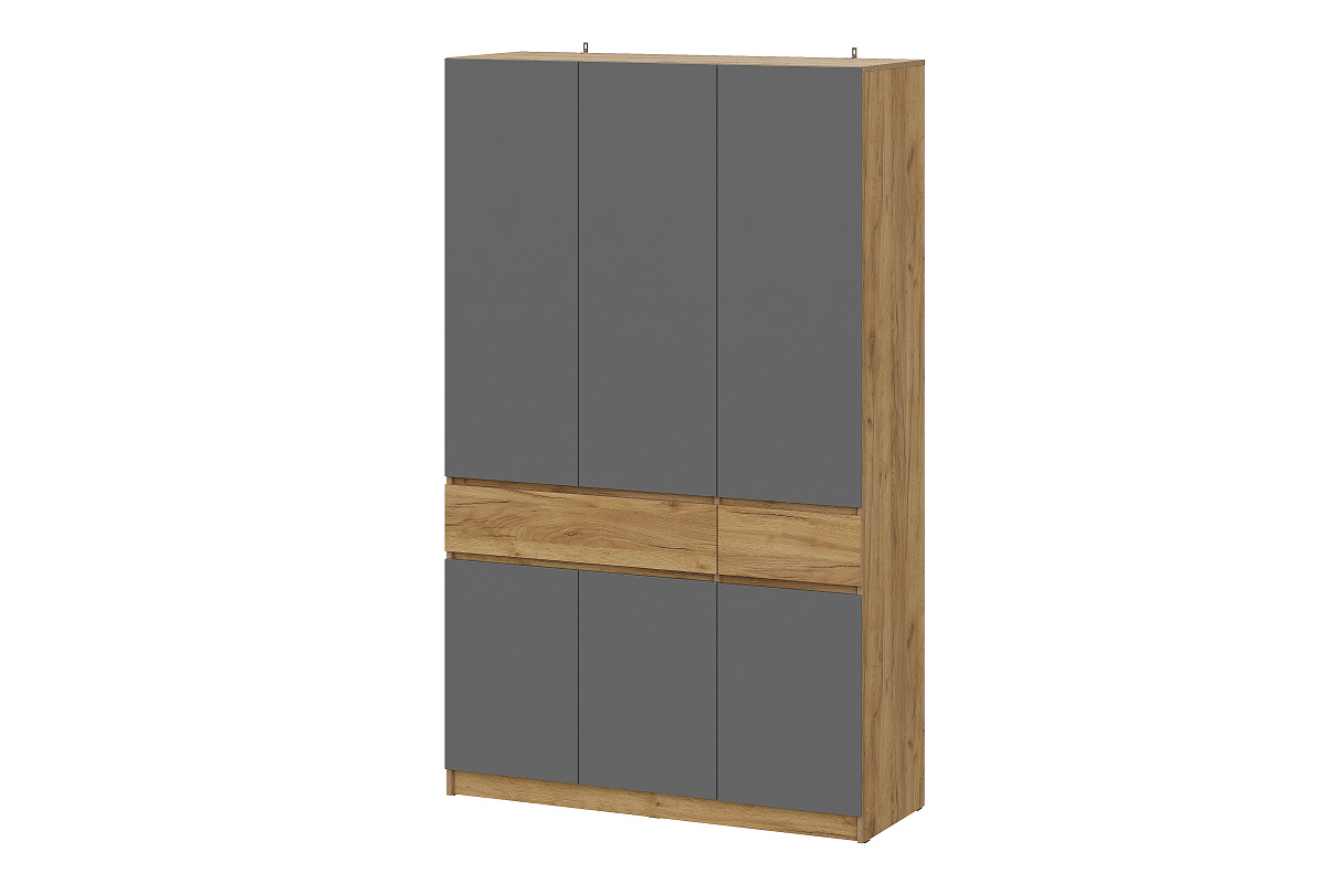 Шкаф NN Мебель (МС Авиньон К) Дуб Крафт Золотой/Графит серый, трехстворчатый, 2 ящ. - фото