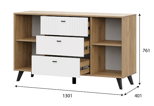 Комод SV-МЕБЕЛЬ (МС Милан К) Дуб Золотой/Белый матовый, 3 ящ. 2 ств. - фото2