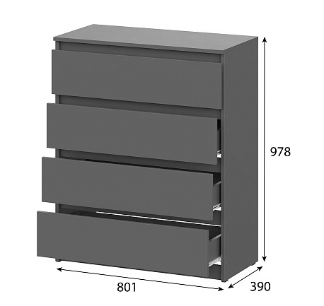 Комод NN Мебель (МС Денвер К) Графит серый, 4 ящ. - фото2