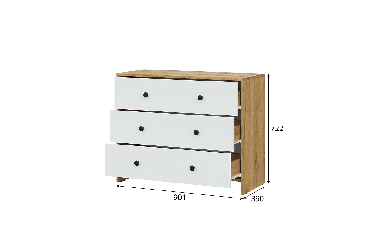 Комод NN Мебель (МС Дольче К) 3 ящика Дуб Золотой/Белый - фото3